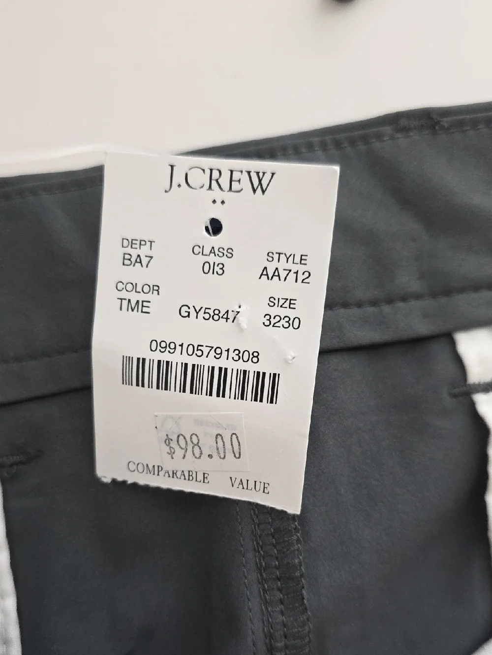 J. Crew Tech Pants Slim Flex Grey Chinos 32 X 30 G069